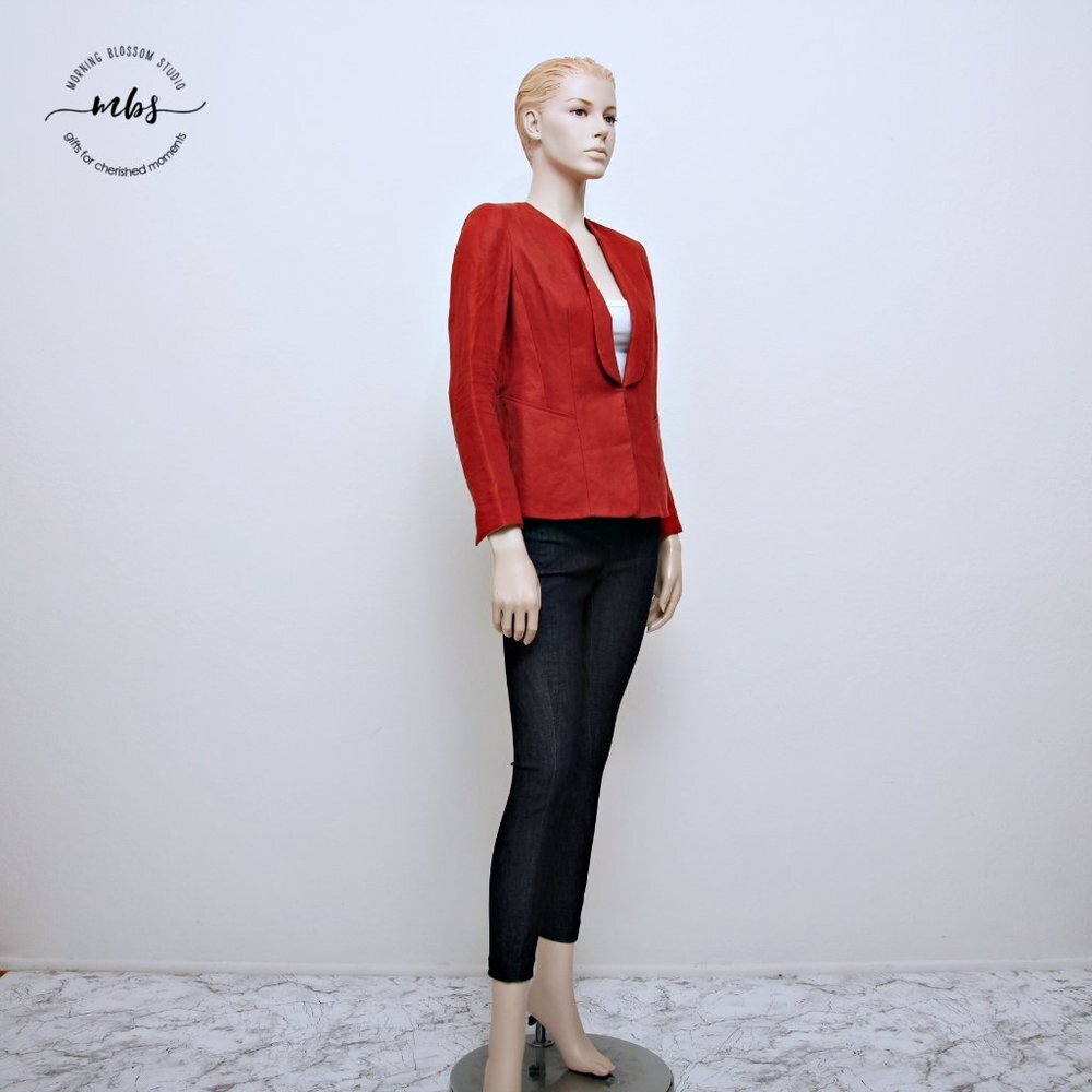 Lafayette 148‎ New York Linen Hook Closure Blazer Orange Rust